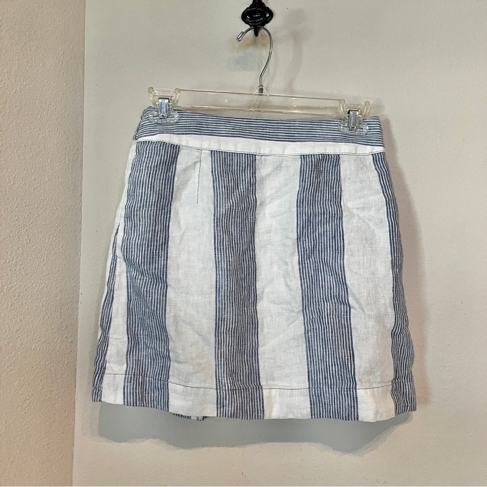 FREE PEOPLE Uptown Days Blue and White Striped Wrap Mini Skirt Size 2 XS - Picture 5 of 8